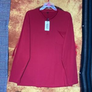 LEXIART-men’s burgundy cotton blend long sleeve 1/4-button stretch henley shirt